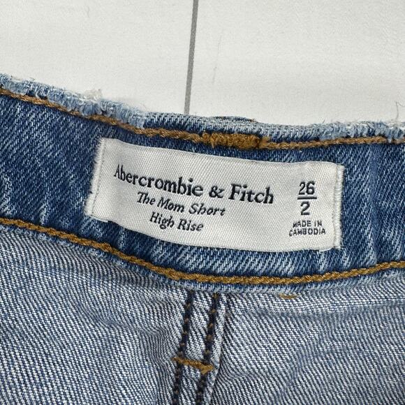 Abercrombie & Fitch Shorts Womens 26 Blue Mom High Rise Distressed Denim Cut Off - Picture 3 of 11